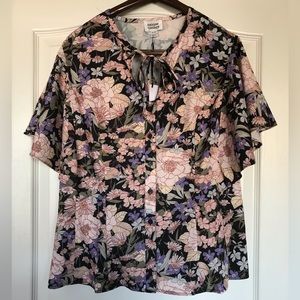 Unique Vintage Black & Multicolor Garden Floral Print Cecilia Blouse